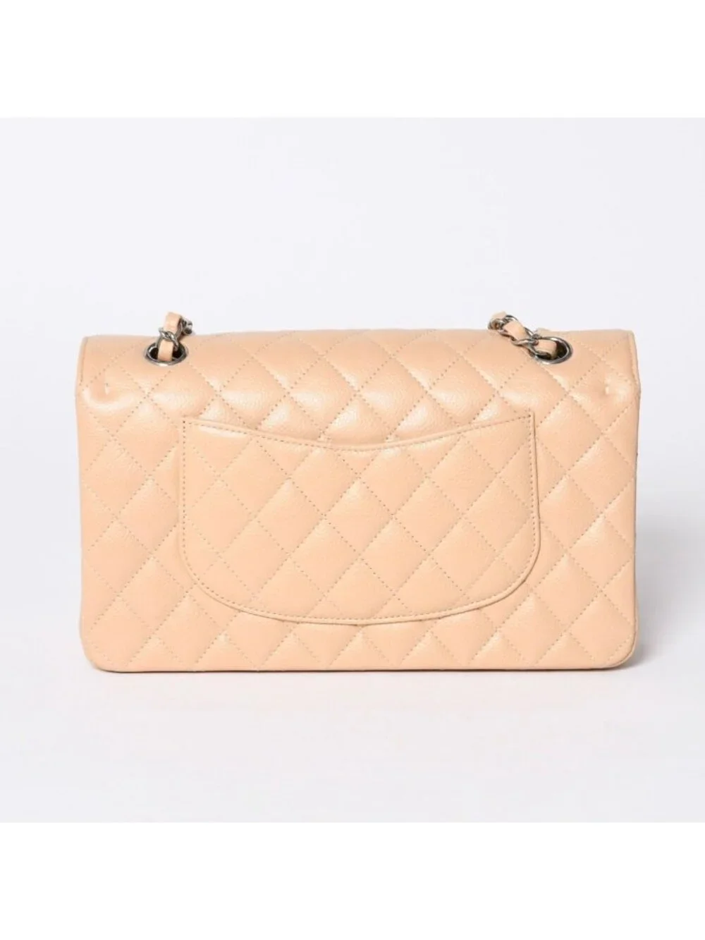 Chanel Quilted 25 Double Flap Chain Shoulder Bag Caviar Leather Beige Gold